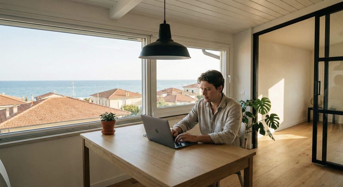 Digital nomad professional working with sea view in Versilia