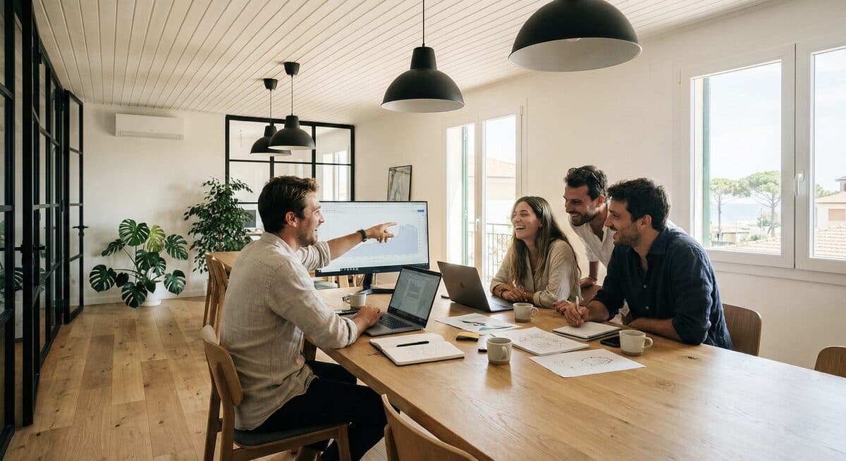 Startup team working in a modern co-working space in Versilia
