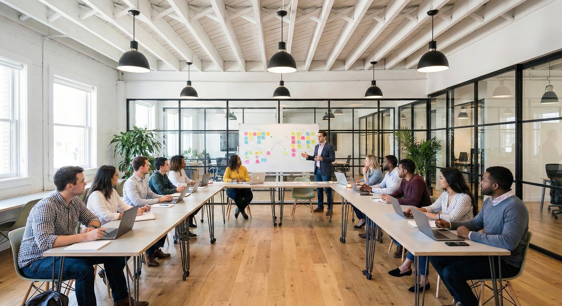 Group of professionals during an interactive workshop in a modern space